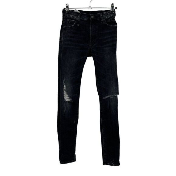 R13 High Rise Skinny Jeans Women 25 Black Dark Wash Distressed Ankle - Picture 1 of 16